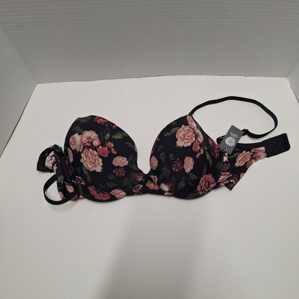 Vince Camuto Black and Pink Floral Bikini Top